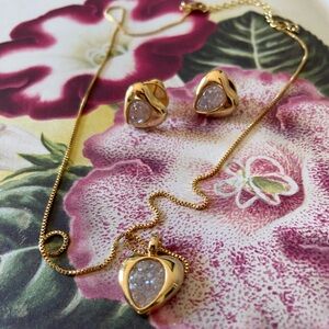 Ayla Rose Quartz Cluster Heart SET - NECKLACE + EARRING SET